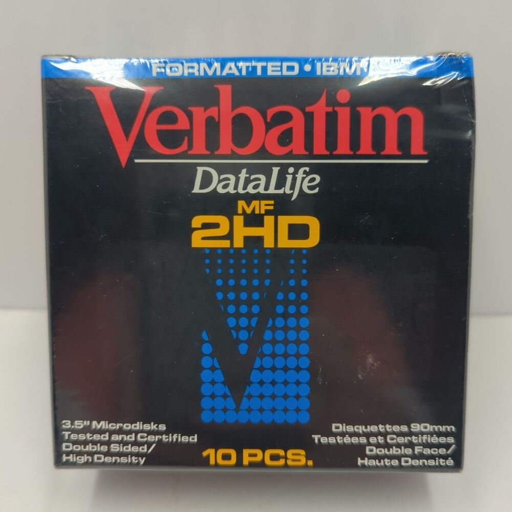 Verbatim DataLife MF 2HD Micro 3.5 IBM Diskettes 90mm 10 Pcs New Sealed